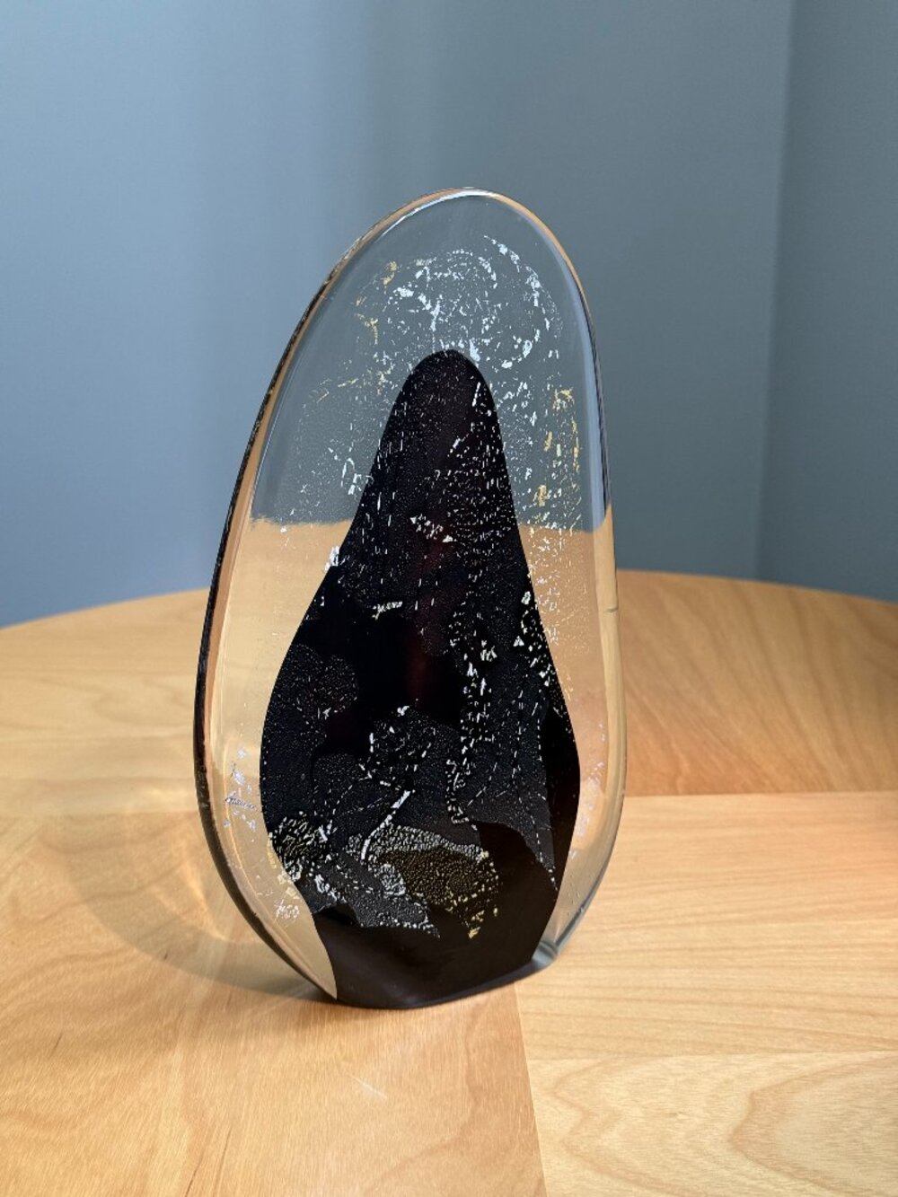 Post Modern Minimalist Sculpture Gold Silver Flakes Blown Glass Vintage Art